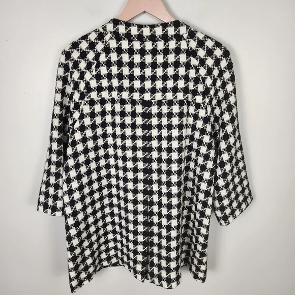 NWOT Rafaella Black & White Plaid Wool Blend Longline Blazer Jacket Size L #0525 - Picture 5 of 11